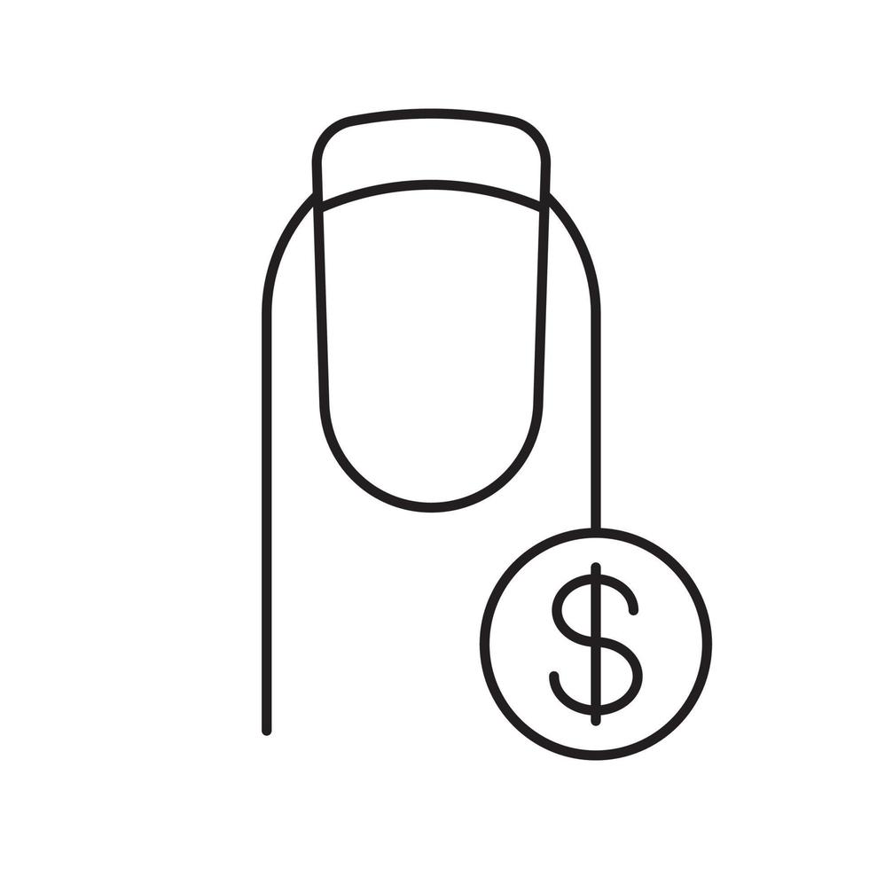 nagelsalong tjänster priser linjär ikon. fransk manikyr med dollarstecken. tunn linje illustration. kontursymbol. vektor isolerade konturritning