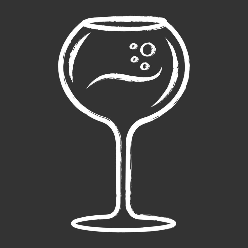 vinglas krita ikon. chardonnay vinglas. alkoholdryck med bubblor. festcocktail. söt aperitifdryck. porslin, glas. bar, restaurang. isolerade vektor svarta tavlan illustration