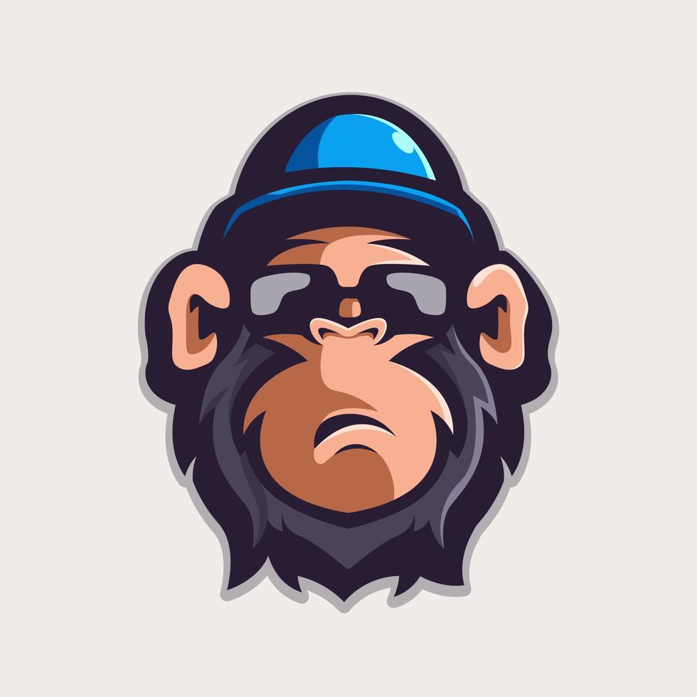 Affe mit Brille und Hut-Maskottchen-Logo-Design-Vektor mit modernem Illustrationskonzept für Spiele, Sport, Esport, Team, Abzeichen, Emblem und T-Shirt-Druck vektor