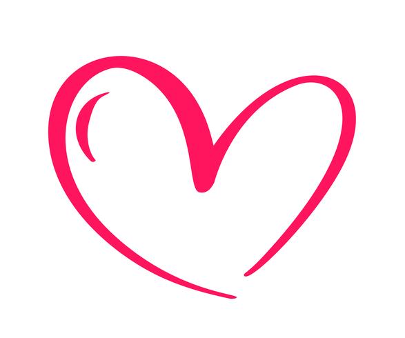 Röd vektor Alla hjärtans dag Handdragen kalligrafisk hjärta. Holiday Design element valentin. Ikon kärleksdekor för webb, bröllop och tryck. Isolerad kalligrafi bokstäver illustration