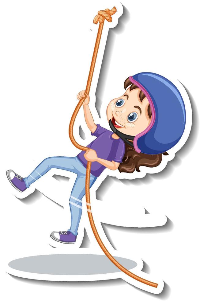 Mädchen hängt an einem Seil-Cartoon-Charakter-Aufkleber vektor
