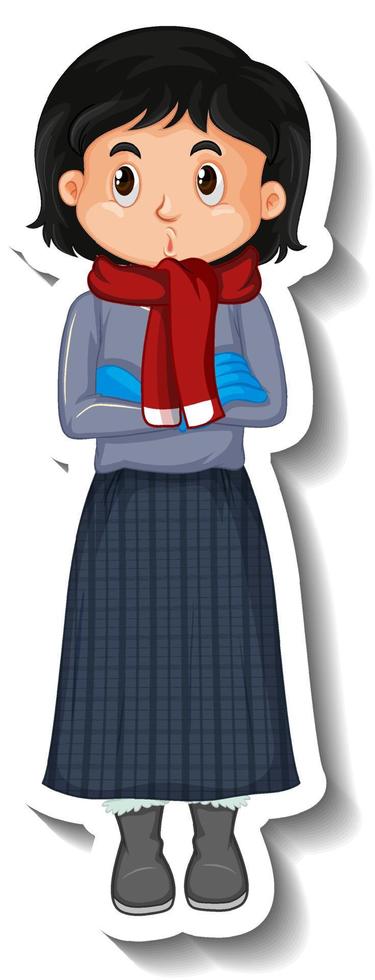 ein Mädchen mit Winter-Outfit-Cartoon-Aufkleber vektor