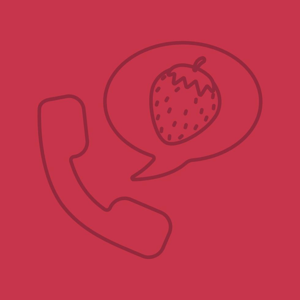 telefon sex linjär ikon. handenhet med jordgubbe inuti pratbubblan. tunn linje disposition symboler på färg bakgrund. vektor illustration
