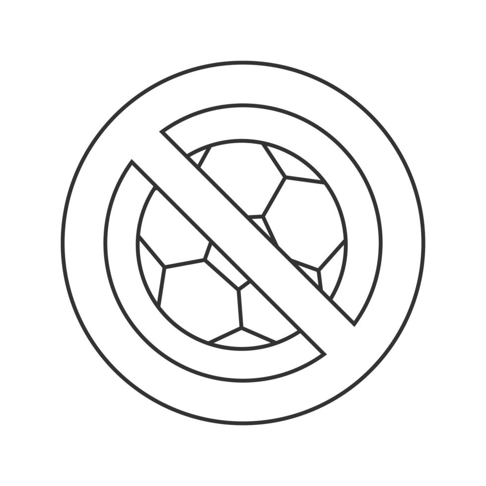 förbjudet tecken med fotboll boll linjär ikon. inget bollspelförbud. stopp kontursymbol. tunn linje illustration. vektor isolerade konturritning
