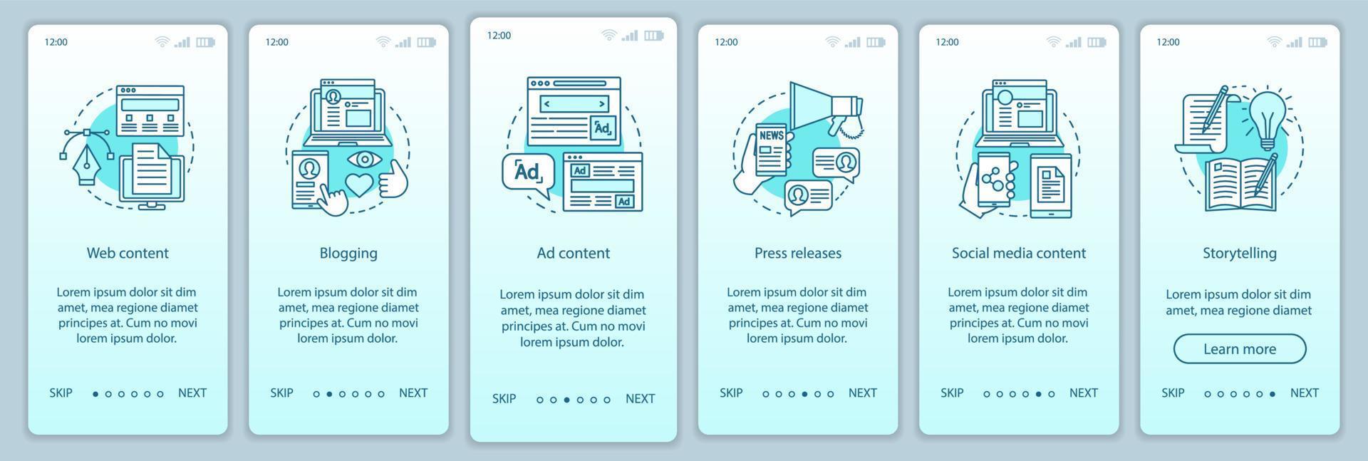 sociala medier marknadsföring onboarding mobil app sida skärm vektor