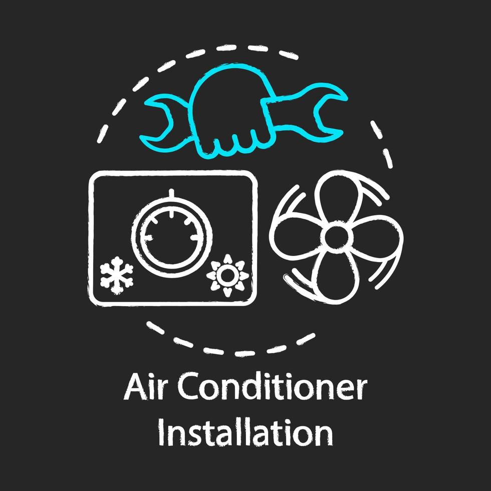 luftkonditionering installation krita konceptet ikon. hemtjänst för elektronisk utrustning idé. vektor isolerade svarta tavlan illustration