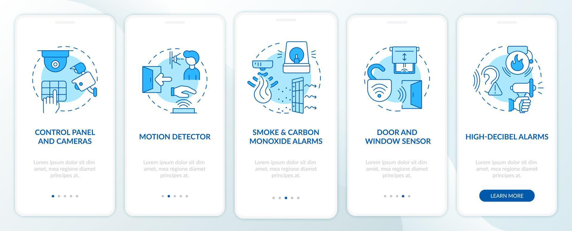 Home Security Blue Onboarding Mobile App-Seitenbildschirm vektor