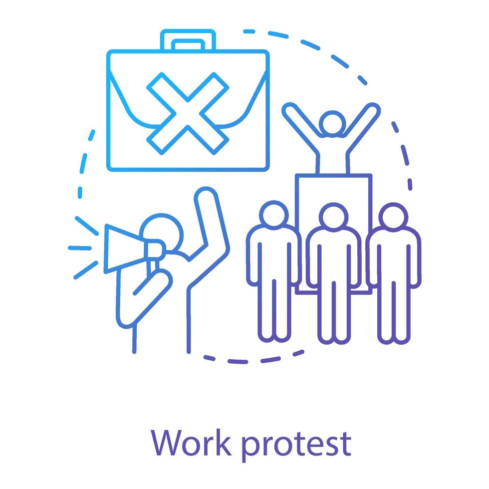 Symbol für das Konzept des Arbeitsprotestes. Sozialdemonstration, Gewerkschaftsstreik, Kommunismus-Idee dünne Linie Illustration. wütende Arbeiter, Leute mit Megaphonvektor isolierte Umrisszeichnung, öffentliche Streikposten vektor