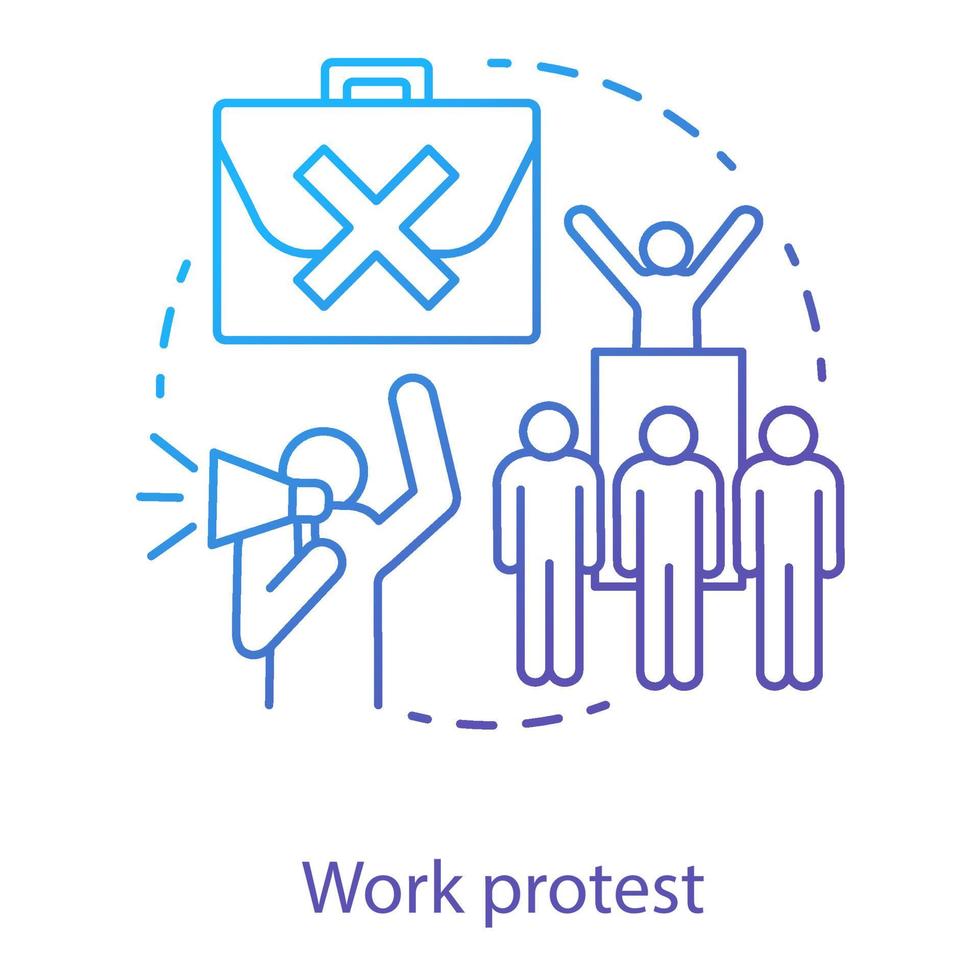 arbete protest koncept ikon. social demonstration, facklig strejk, kommunism idé tunn linje illustration. arga arbetare, människor med megafonvektor isolerade konturritning, offentlig picket vektor