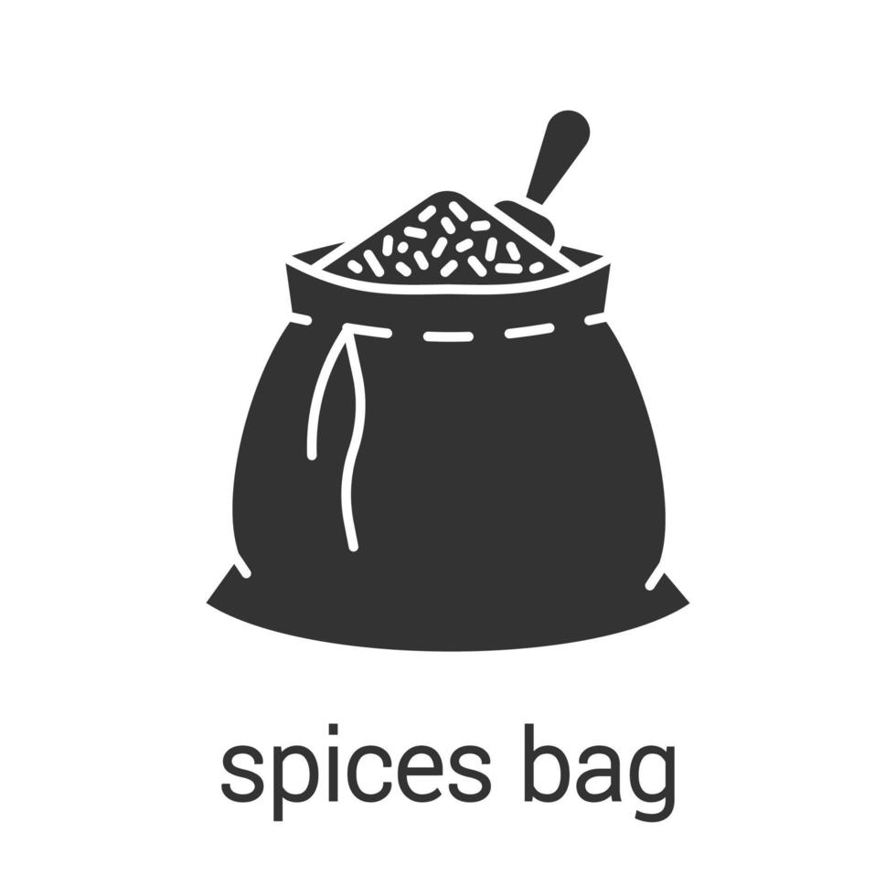 Gewürze Tasche Glyphe Symbol. Bulk-Aroma, Würze. Silhouette-Symbol. Gewürzladen. negativer Raum. isolierte Vektorgrafik vektor