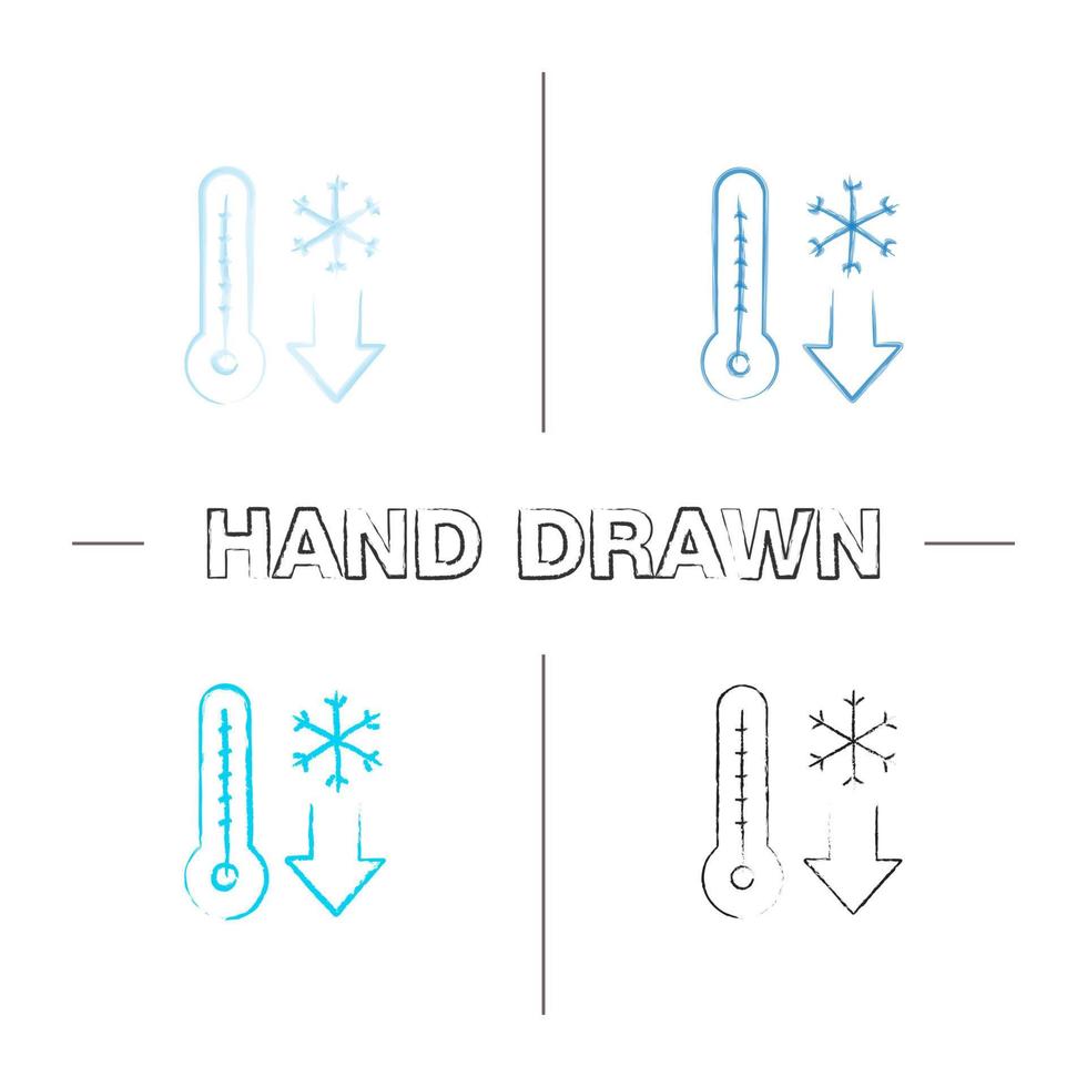 Wintertemperatur handgezeichnete Symbole gesetzt vektor