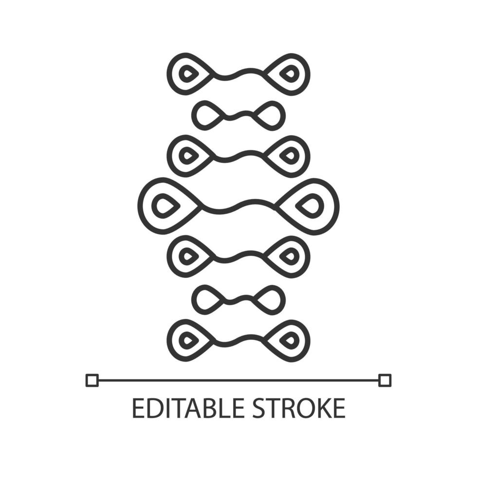 DNA-Stränge lineares Symbol. Desoxyribonukleinsäure, Nukleinsäurehelix. Molekularbiologie. Genom. genetischer Code. dünne Linie Abbildung. Kontursymbol. Vektor isolierte Umrisszeichnung. bearbeitbarer Strich