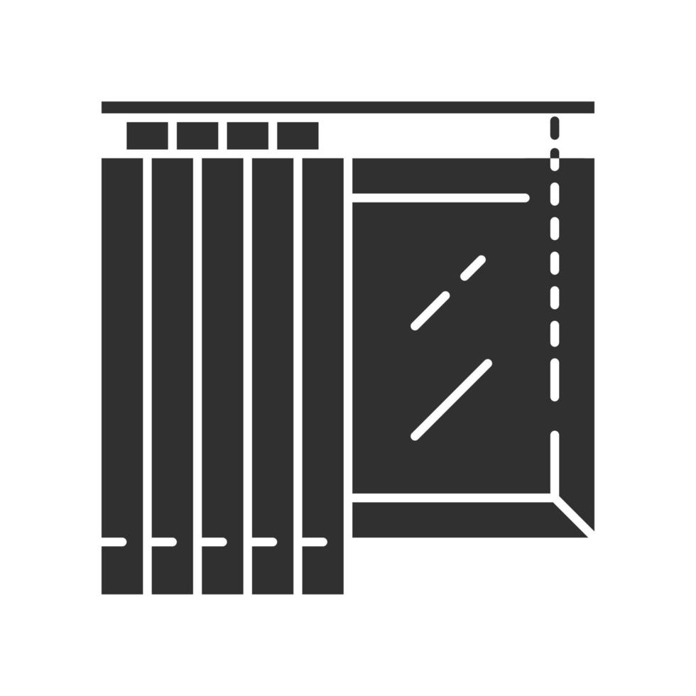 Glyphensymbol für vertikale Jalousien. Fensterverkleidung für Büro und Haus. Innenarchitektur des Hauses. Wohnzimmer verdunkelnde Dekoration. Fensterdekorationen. Silhouette-Symbol. negativer Raum. isolierte Vektorgrafik vektor