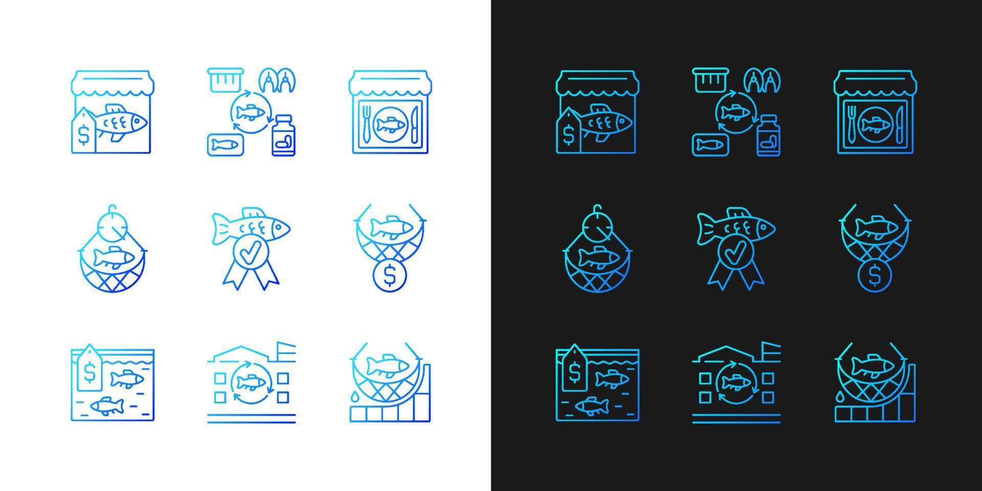kommersiella fiskegradient ikoner inställda på mörkt och ljust läge vektor