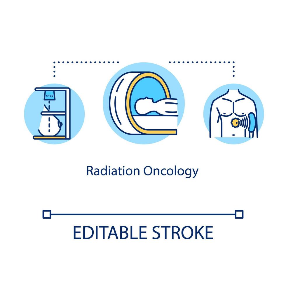 strålning onkologi koncept ikon. cancerbehandling idé tunn linje illustration. medicinsk hjälp. radiologi. tumörbestrålning. vektor isolerad kontur rgb färgritning. redigerbar stroke