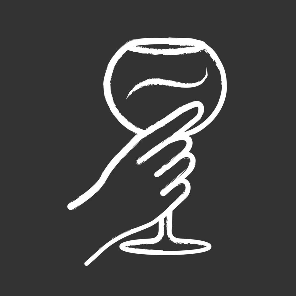 Hand mit Weinglas-Kreide-Symbol. Glas voll alkoholisches Getränk. Wein-Service. Glaswaren. feiern, feiern. Hochzeit. Verkostung, Verkostung. Danke schön. isolierte vektortafelillustration vektor