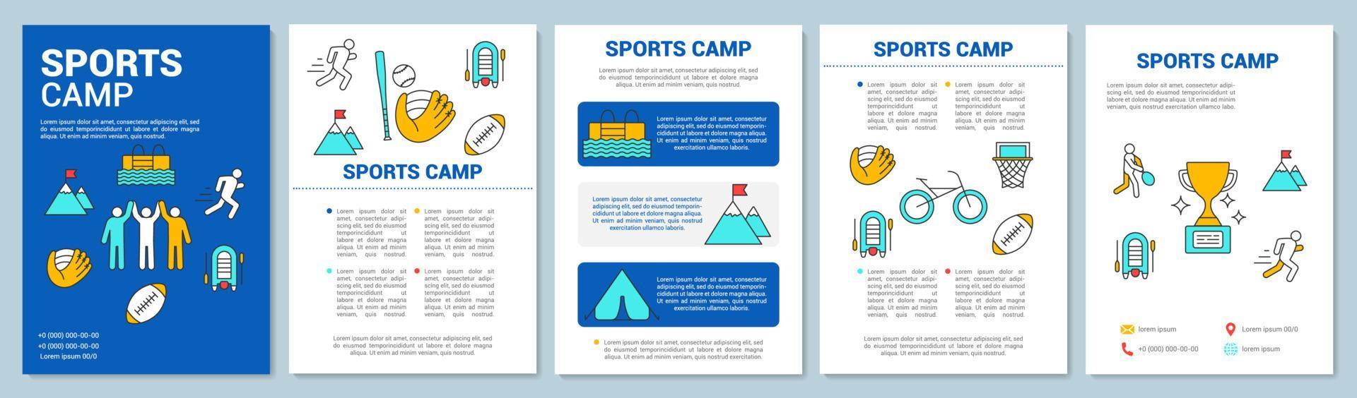 Meisterschaft, Turnier-Trainingslager-Broschüren-Vorlagenlayout. Flyer, Broschüre, Broschürendruckdesign mit linearen Illustrationen. Vektorseitenlayouts für Zeitschriften, Geschäftsberichte, Werbeplakate vektor