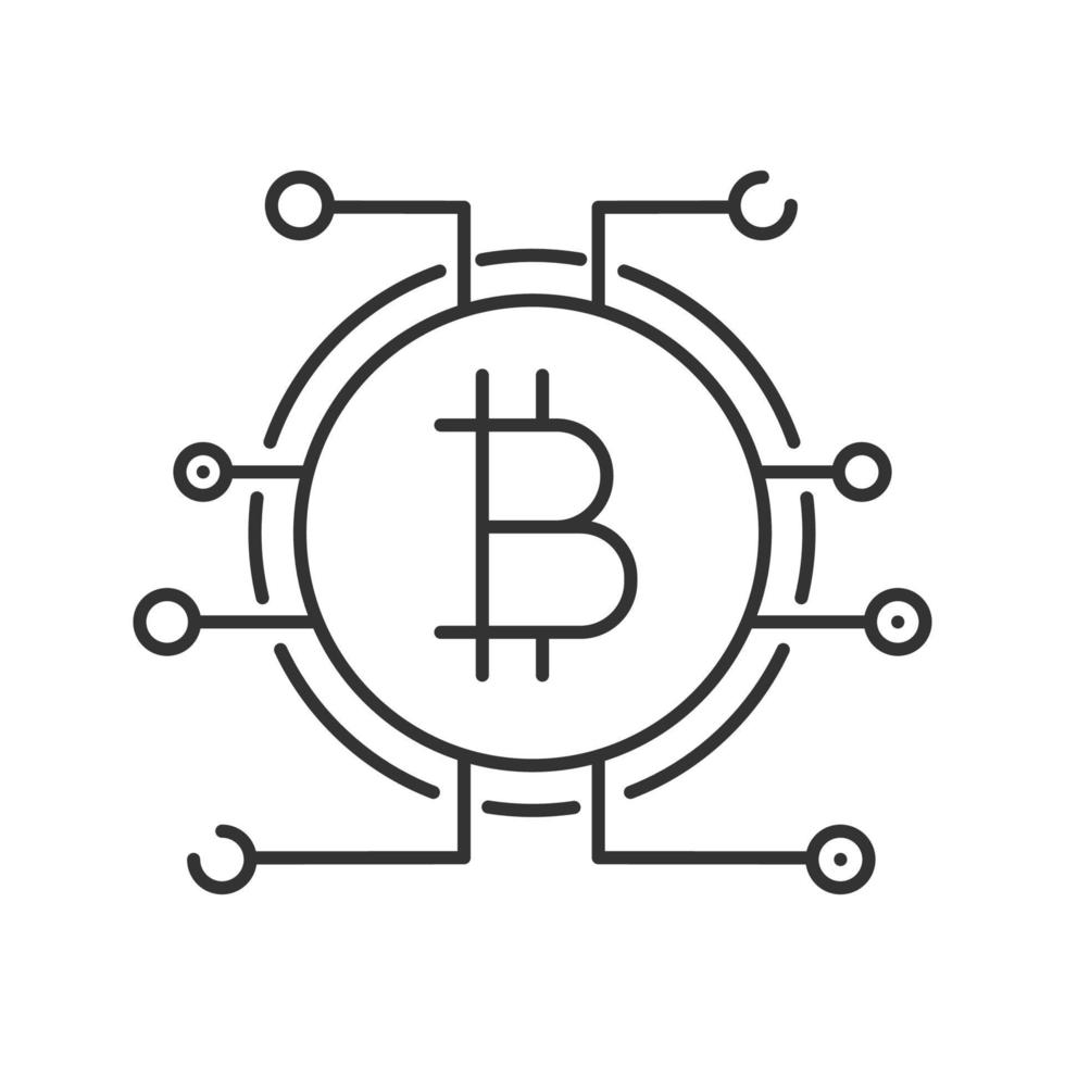 lineares Bitcoin-Symbol. Online-Banking. dünne Linie Abbildung. Bitcoin-Zahlung. Kontursymbol. Vektor isolierte Umrisszeichnung