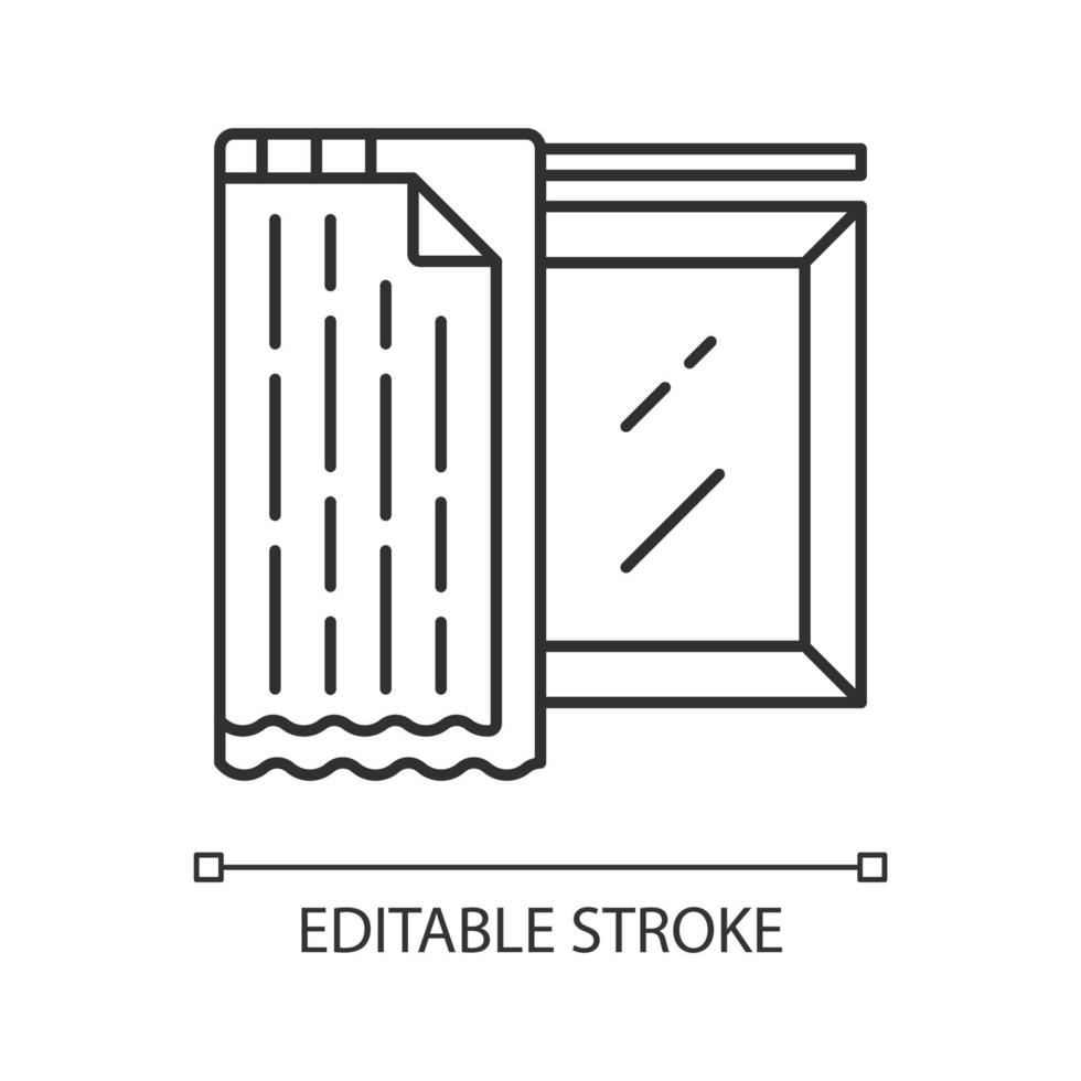 Liner schattiert lineares Symbol. Hauseinrichtung. Innenarchitektur des Hauses. Fensterverkleidungen, Behandlungen. Blackout-Liner. dünne Linie Abbildung. Kontursymbol. Vektor isolierte Umrisszeichnung. bearbeitbarer Strich