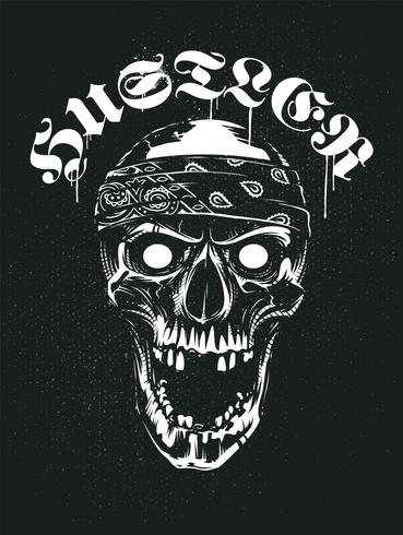 Grunge Skull i Bandana med Hustler Typografi vektor