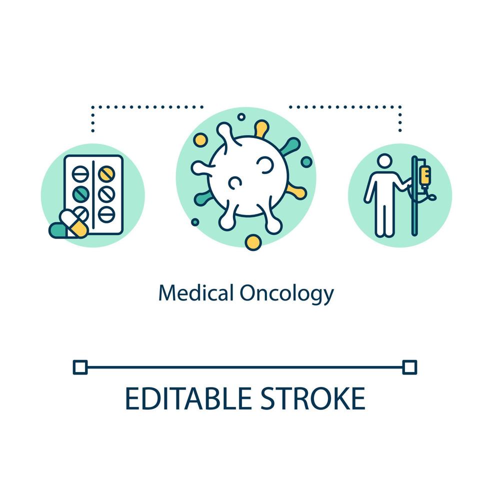 medicinsk onkologi konceptikon. cancerbehandling idé tunn linje illustration. kemoterapi. riktad terapi. immunterapi. vektor isolerad kontur rgb färgritning. redigerbar stroke