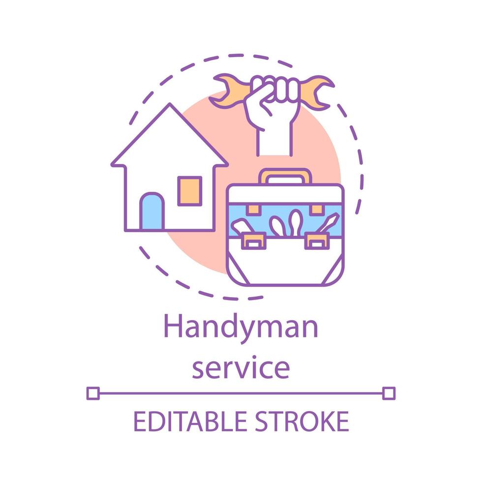 hantlangare service koncept ikon. hemtjänst idé tunn linje illustration. hemreparation. trasiga fönster och elektriska lampor fixar. husunderhåll. vektor isolerade konturritning. redigerbar stroke