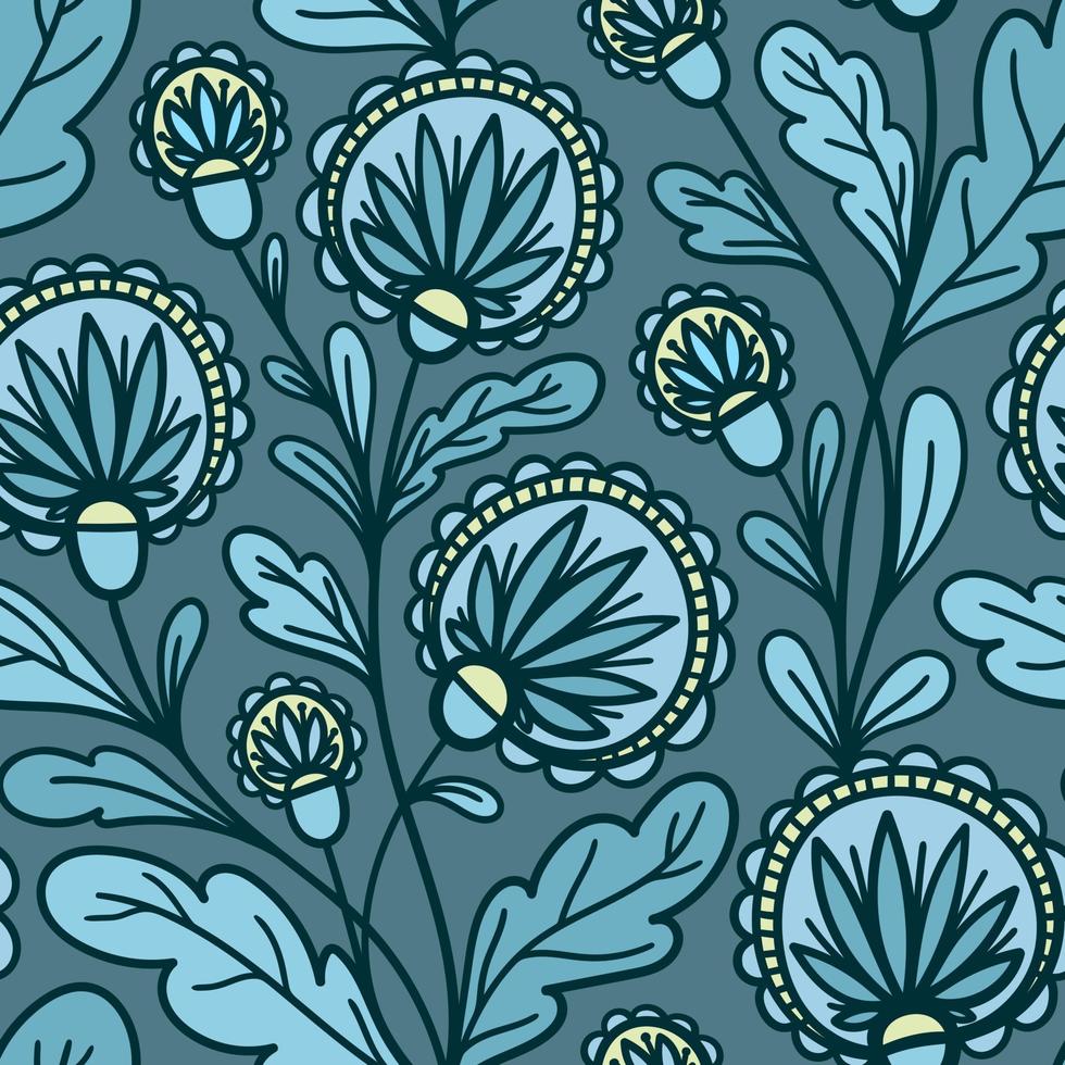 Minze Vektor nahtlose Hintergrund mit Weben von blauen runden Blumen