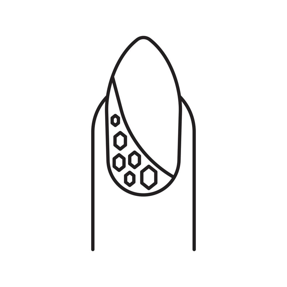 Nageldesign mit linearem Symbol für Strasssteine. dünne Linie Abbildung. Kontursymbol. Vektor isolierte Umrisszeichnung