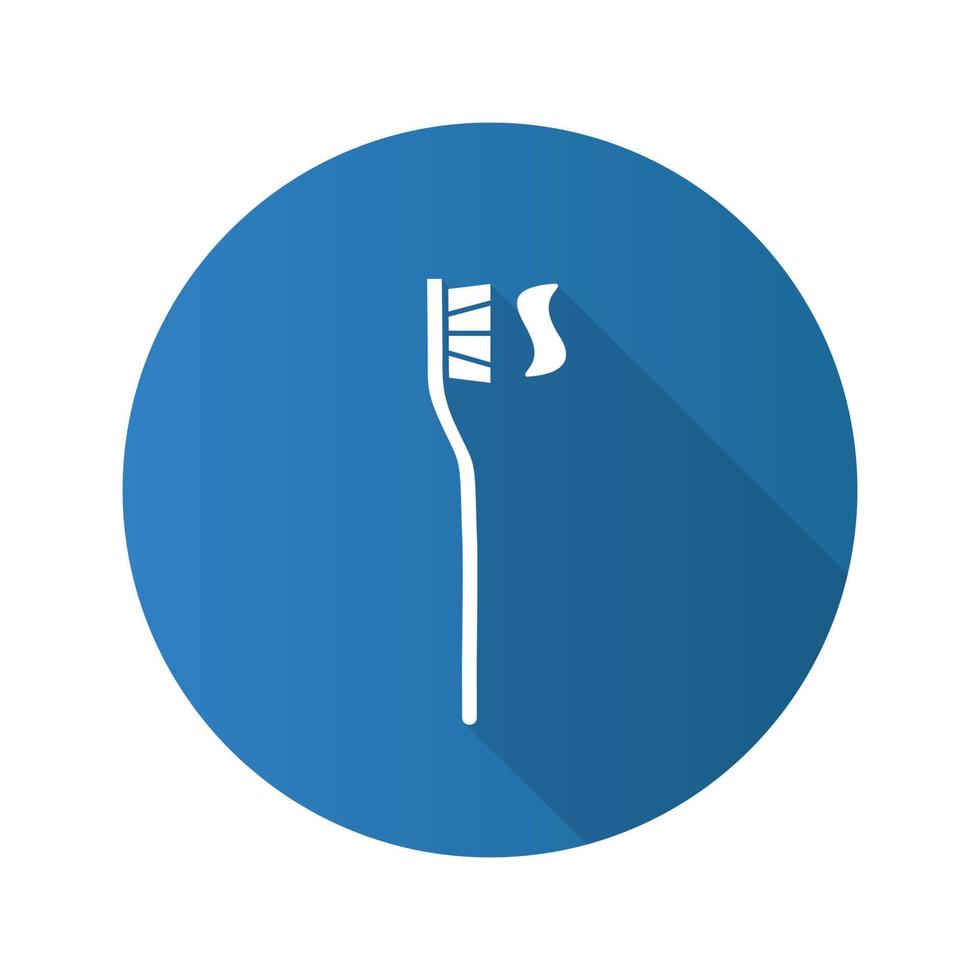 tandborste med tandkräm. platt design lång skugga glyph ikon. tandkräm. vektor silhuett illustration