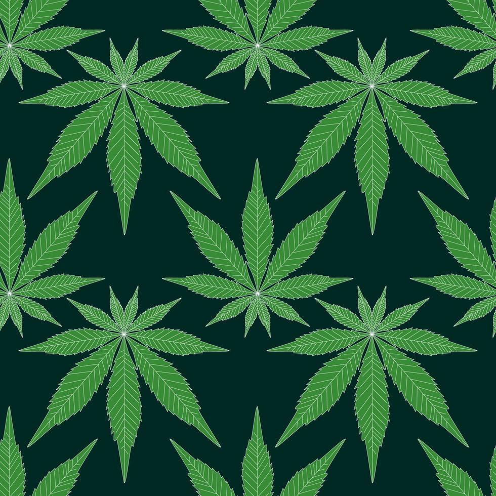 Hanfblatt nahtloses Muster grün. Marihuana-Gras-Muster vektor