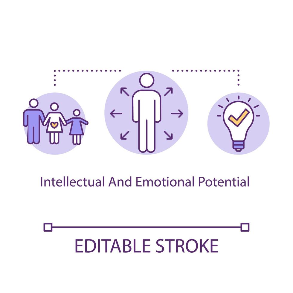 intellektuell och känslomässig potential konceptikon. mental hälsa idé tunn linje illustration. psykologisk hälsa. mänsklig intelligens. vektor isolerad kontur rgb färgritning. redigerbar stroke