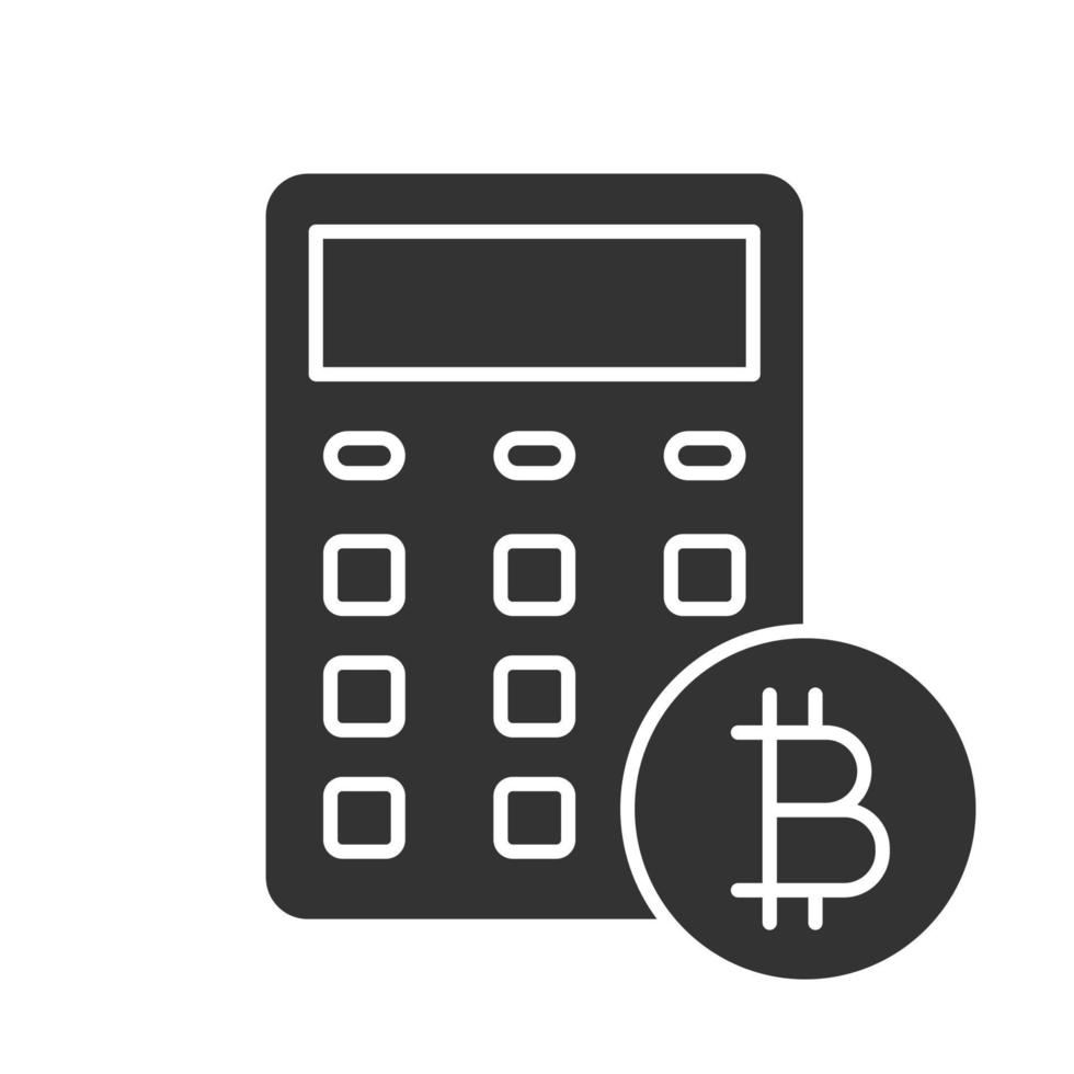 Bitcoin-Berechnungssymbol für Glyphen. Silhouette-Symbol. Kryptowährung. Buchhaltung. negativer Raum. isolierte Vektorgrafik vektor