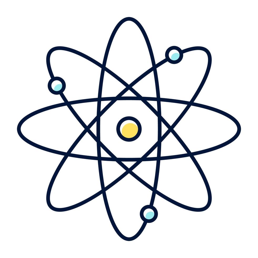 molekyl atom färg ikon. kärnkraft. atomkärna med elektroner. vetenskapssymbol. kvantfysik. modell av partikel. organisk kemi. isolerad vektor illustration