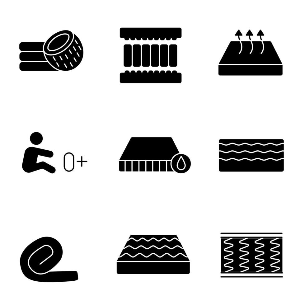 Matratze Glyphe Icons Set vektor