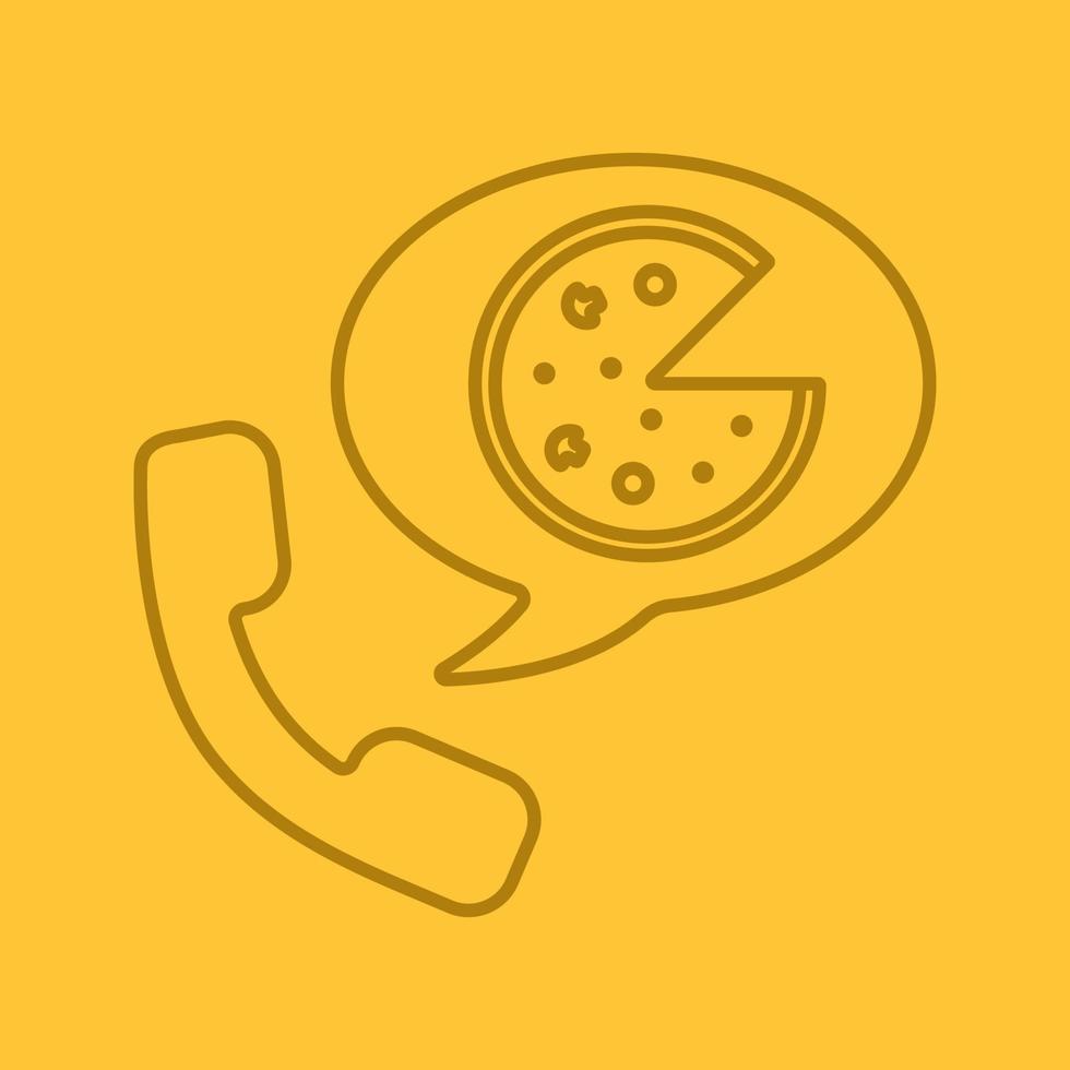pizza telefon order linjär ikon. handenhet med pizza leverans. tunn linje disposition symboler på färg bakgrund. vektor illustration