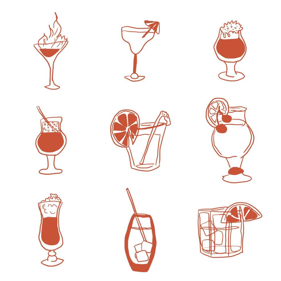 alkoholhaltiga drycker urval av enkla bilder doodle vektor