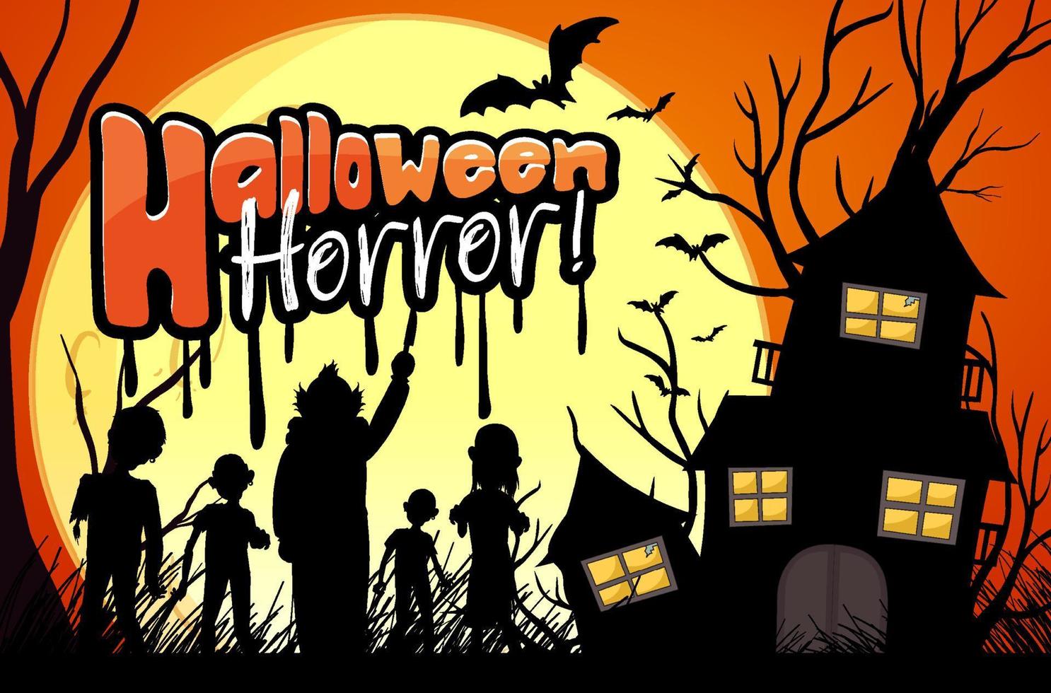 Halloween-Poster mit Geisterhaus- und Zombie-Silhouette vektor