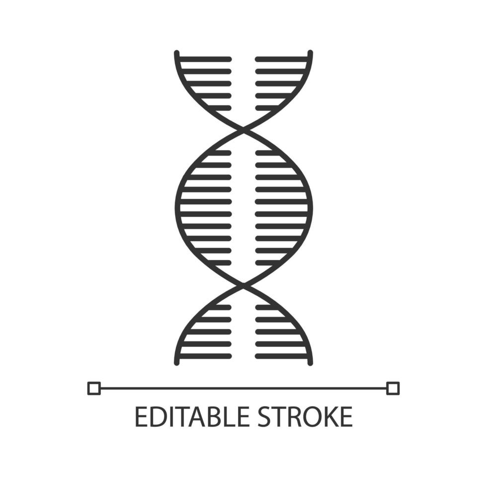 dna spiral linjär ikon. deoxiribonukleinsyra, nukleinsyra -helix. molekylärbiologi. genetisk kod. genom. tunn linje illustration. kontursymbol. vektor isolerade konturritning. redigerbar stroke