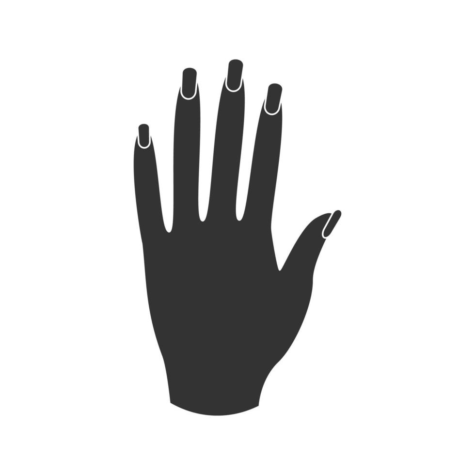 kvinnans hand glyfikon. silhuett symbol. manikyr. negativt utrymme. vektor isolerade illustration