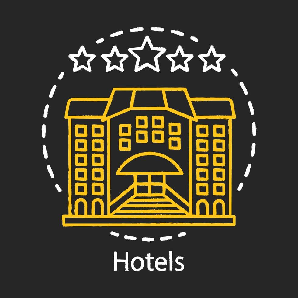 Kreidesymbol für Hotels. Gästehaus, Herberge. Architektur Bau.Urlaub, Urlaub Aufenthalt im Hotel. Reisende und Touristenunterkünfte, Wohnung, Motel. isolierte vektortafelillustration vektor