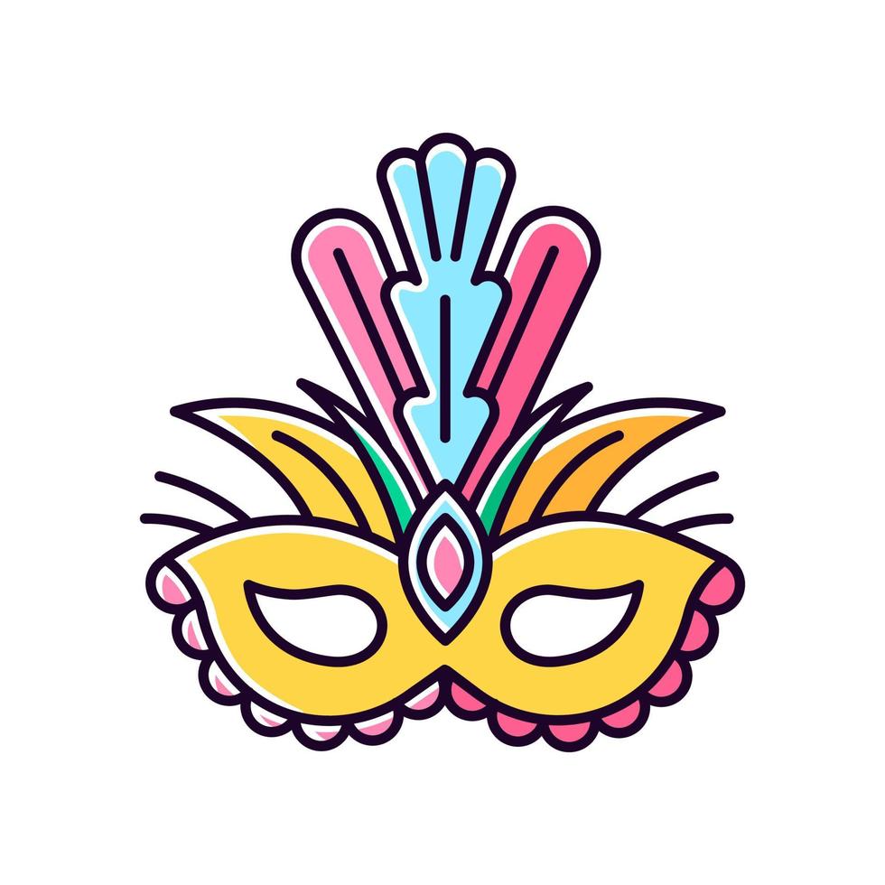 maskerad mask gul rgb färgikon. traditionella huvudbonader med fjäderdräkt. etnisk festival. nationalhelgsparaden. isolerad vektor illustration