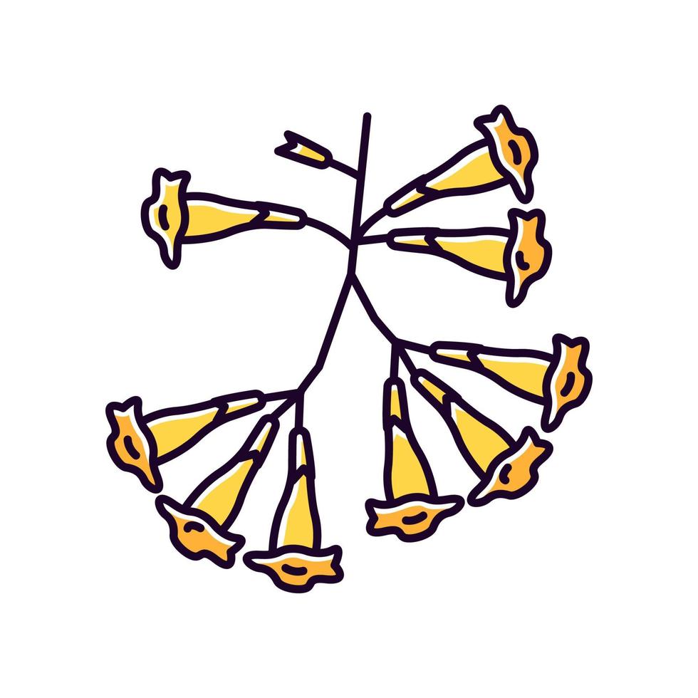 plumeria gul rgb -färgikon. ipe träd. tropisk blomma. frangipani. brasiliansk flora. Sydamerikansk anläggning. exotiska blommor. botanik. isolerad vektor illustration