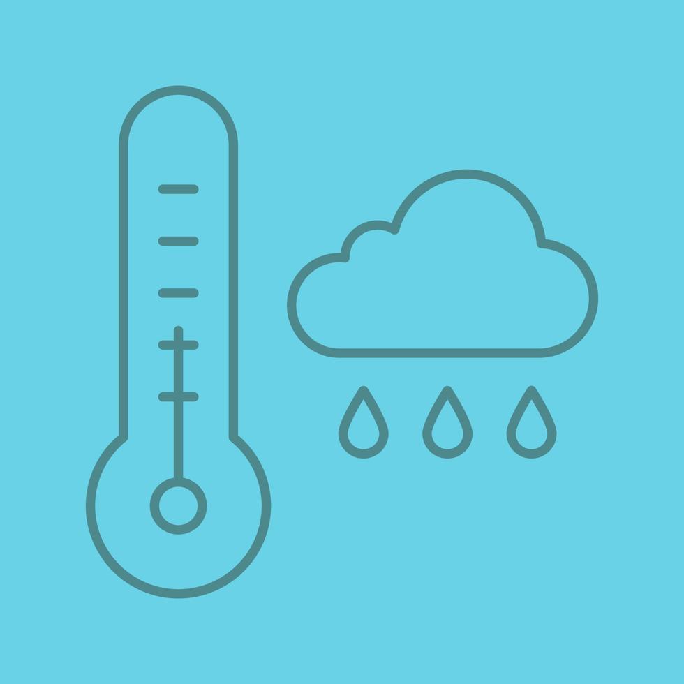 höst väder linjär ikon. termometer och regnigt moln. tunn linje disposition symboler på färg bakgrund. vektor illustration