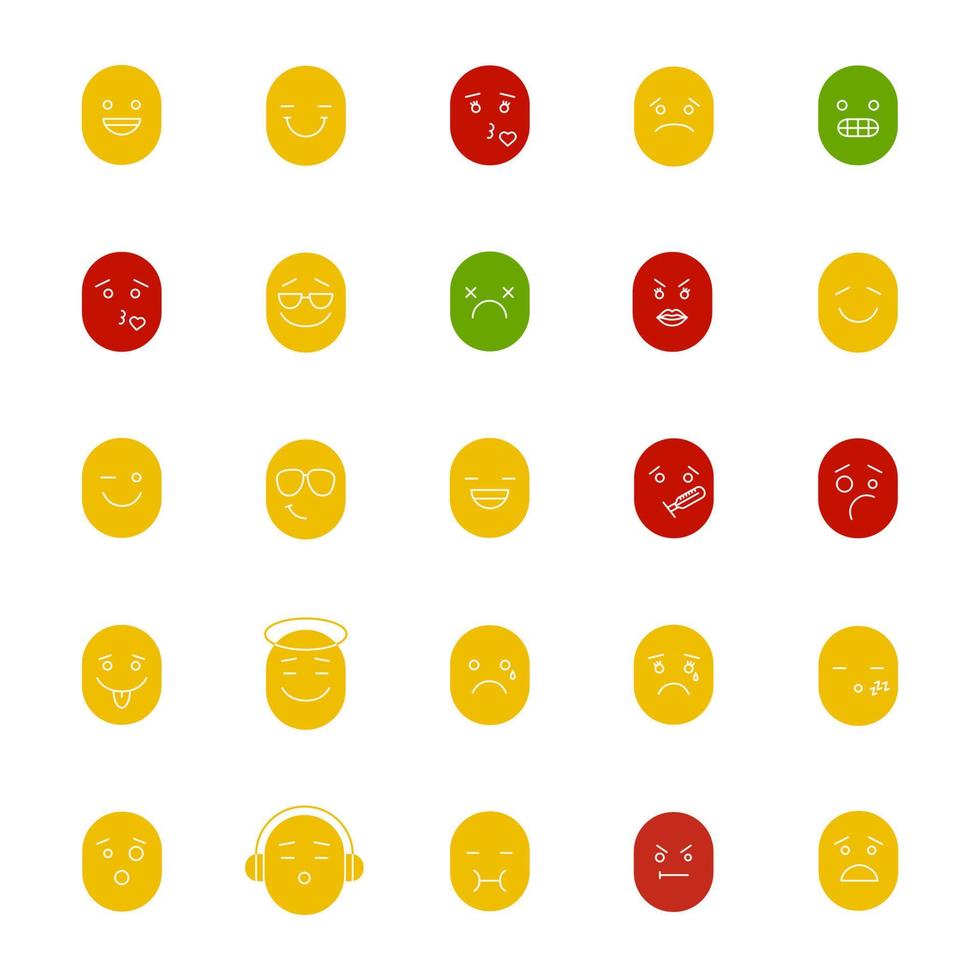 smileys glyf färg Ikonuppsättning. uttryckssymboler. silhuett symboler på vit bakgrund. känslor, känslor. negativt utrymme. vektor illustrationer