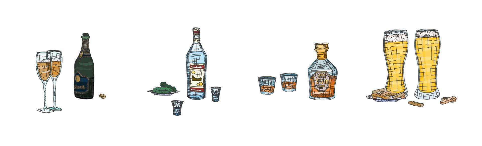 alkoholische Getränke aus der Bar Farbskizze Zeichnung vektor