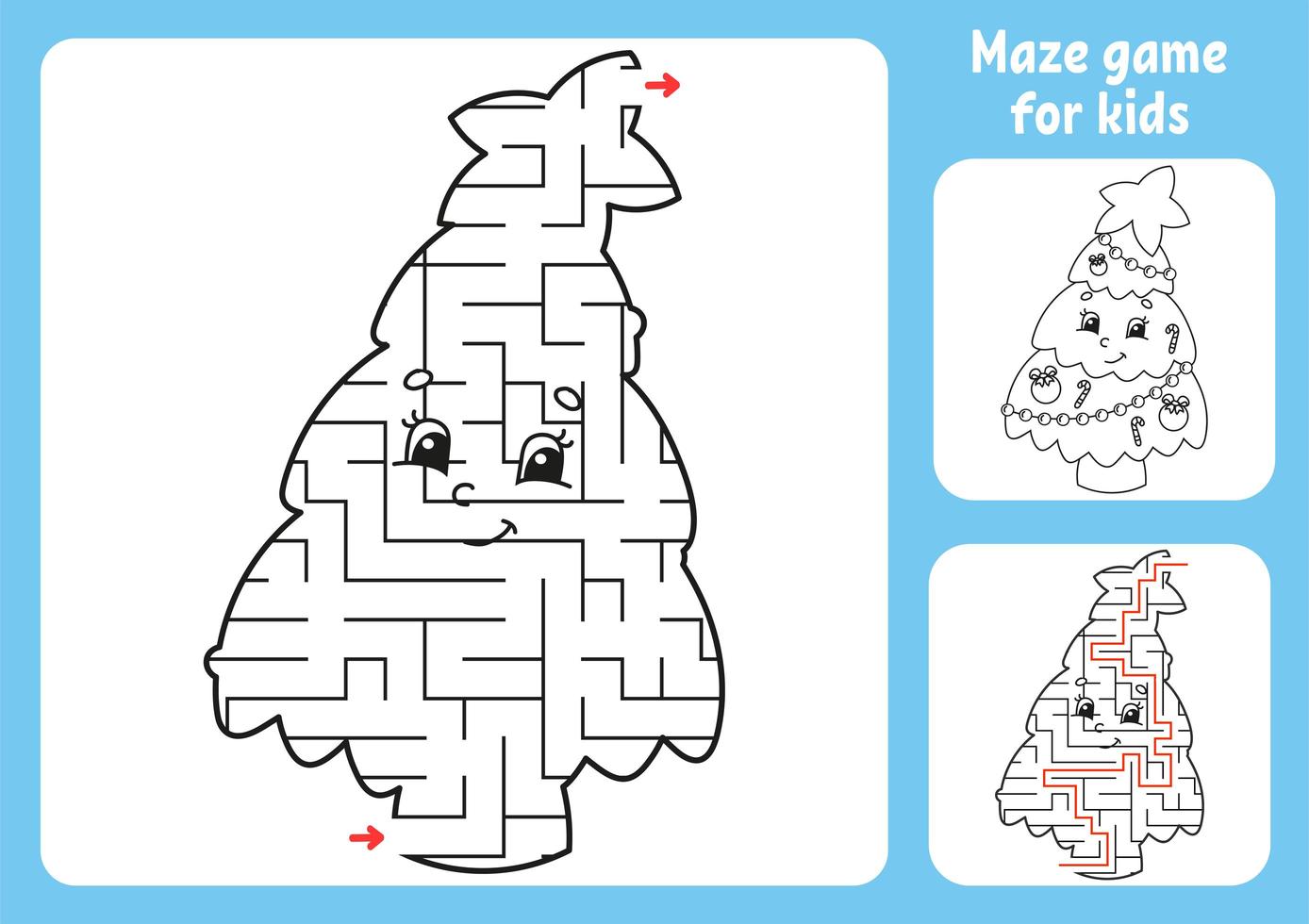 abstraktes Labyrinth. Spiel für Kinder. Puzzle für Kinder. Labyrinth Rätsel. Weihnachtsthema. den richtigen Weg finden. Arbeitsblatt Bildung. mit Antwort. vektor