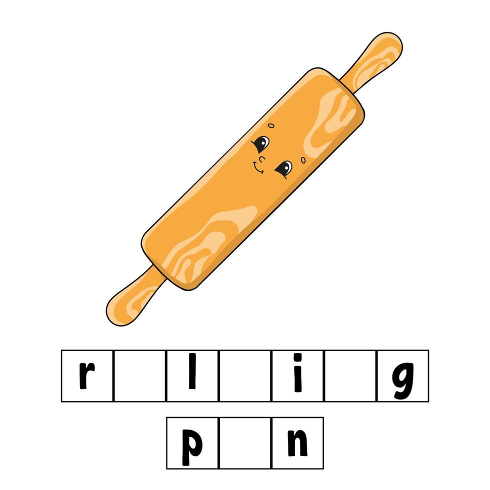 ord pussel. kavel. utbildningsutvecklande arbetsblad. lärande spel för barn. färgaktivitetssida. pussel för barn. engelska för förskolan. vektor illustration. tecknad stil.