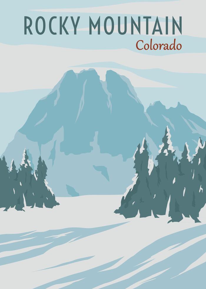 felsig Berg Poster Jahrgang Vektor Illustration Design. National Park im Colorado Jahrgang Poster
