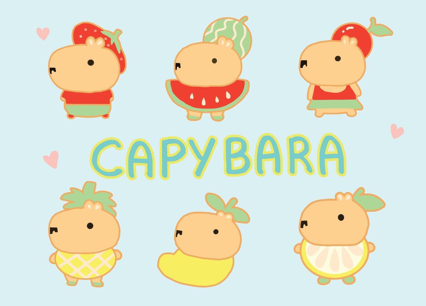 Capybara Charakter Design Karikatur Stil. vektor