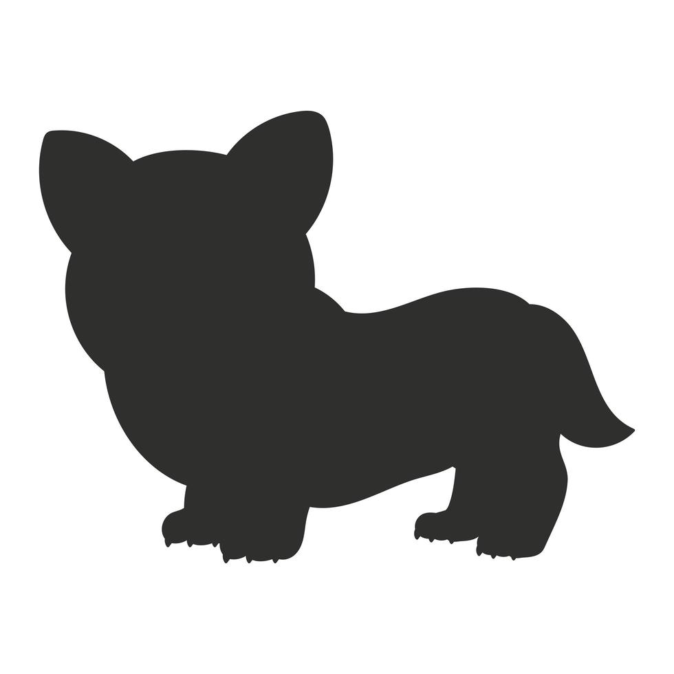 svart siluett. bedårande corgi. vektor illustration isolerad på vit bakgrund. designelement. mall för din design, böcker, klistermärken, affischer, kort, barnkläder.